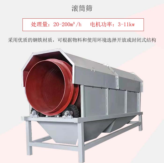 滾筒篩采用優質的鋼鐵材質,可根據物料和使用環境選擇開放或封閉式結構