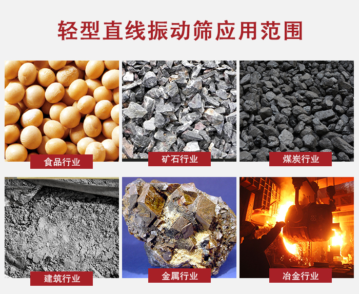 輕型直線振動篩應用范圍較廣多使用與顆粒狀，粉狀以及其它重型行業的輸送。